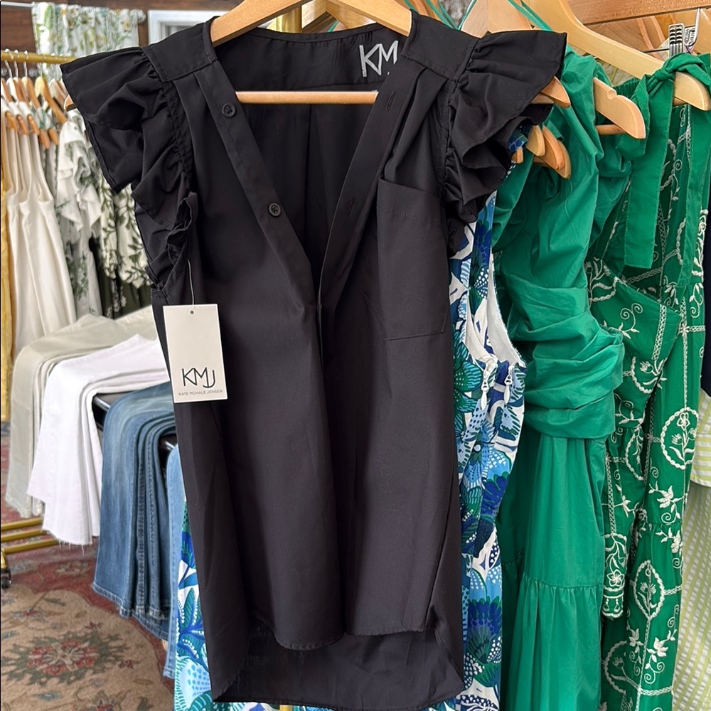 Black Ruffle Sleeve Women's Top